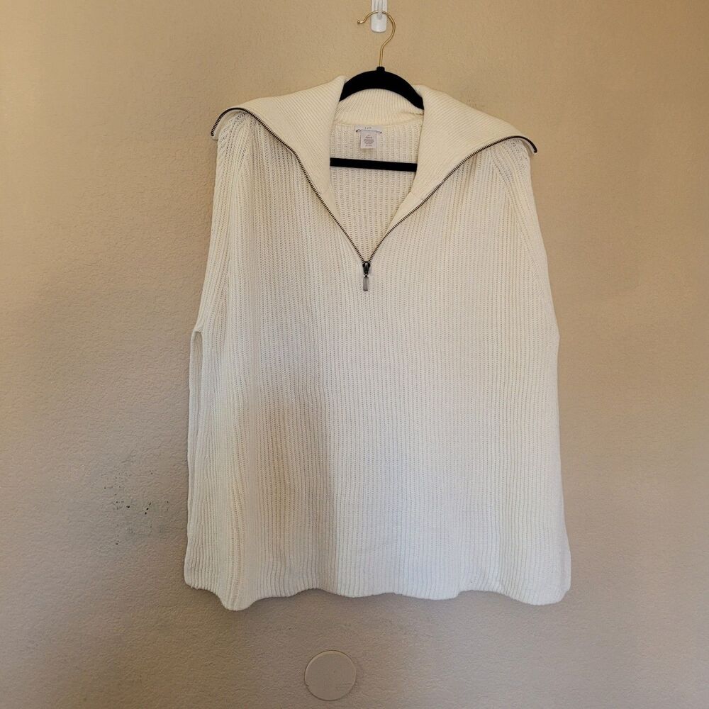J. Jill Sweater Womens Small Medium Large Knit Half Zip Poncho Side Slit Neutral